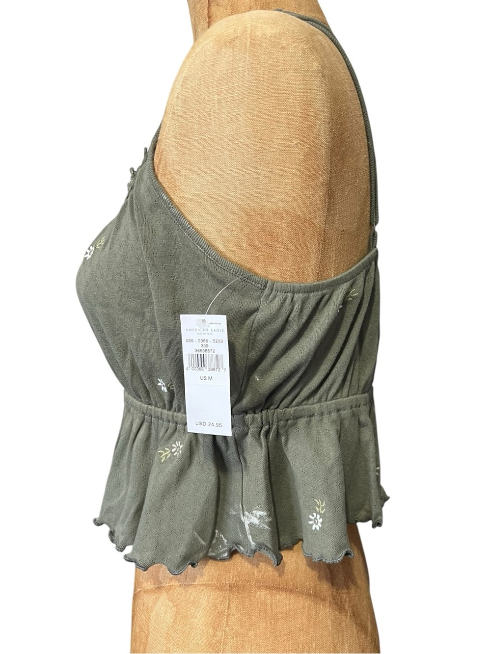 American Eagle Outfitters Olive Green Floral Smocked Peplum Cami NWT M - Picture 2 of 8